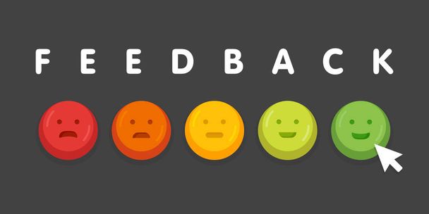 Feedback emoticon emoji smile icon buttons with mouse click vector illustration - Vector, Image