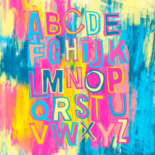 Alphabet poster, dry brush ink artistic modern calligraphy print - Vektor, obrázek