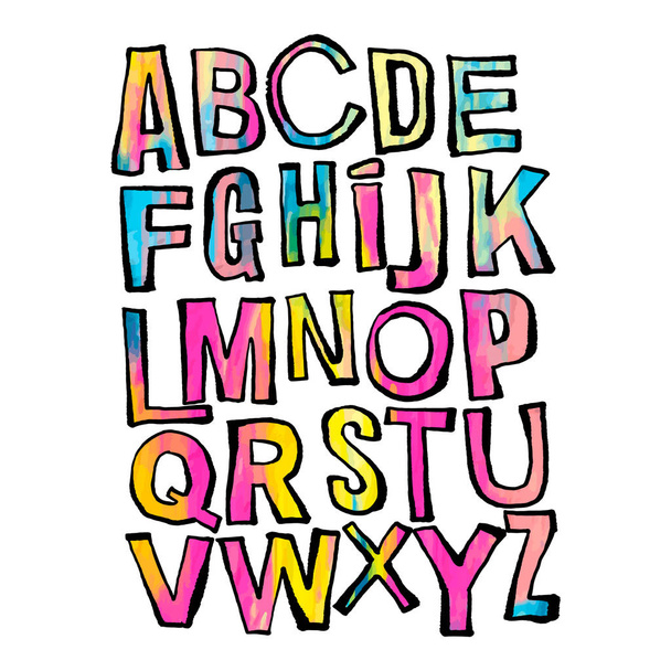 Afiche del alfabeto, pincel seco tinta artística moderna caligrafía imprimir
 - Vector, Imagen