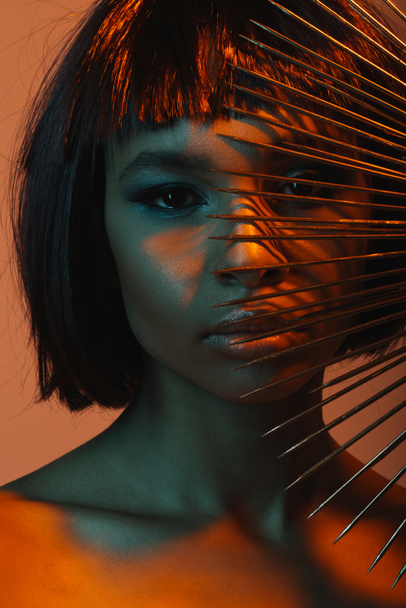 african american girl with dangerous needles - Valokuva, kuva
