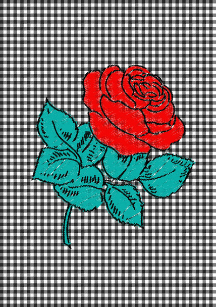 Gingham seamless pattern with rose - Vector, Image