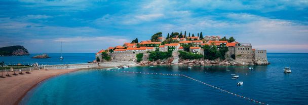 Island of Sveti Stefan in Montenegro. Panoramic shot - Photo, Image