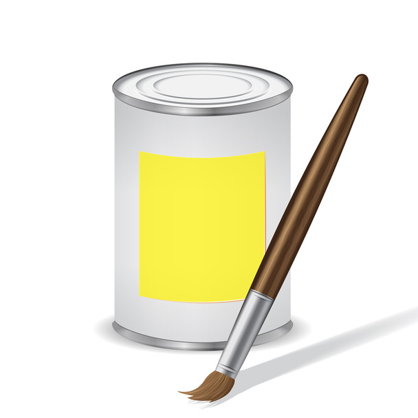 Tinta amarela lata e pincel
 - Vetor, Imagem