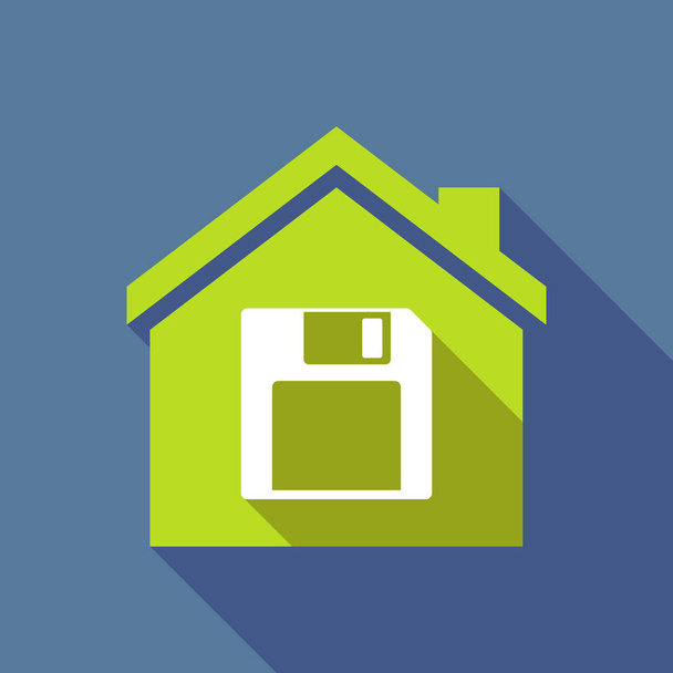 Long shadow house with a floppy disk - Vector, Image