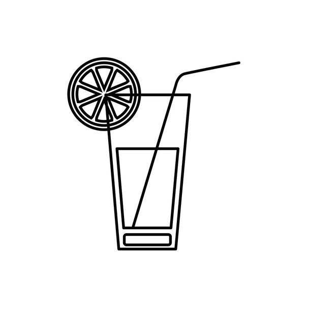 black silhouette of cocktail drink with lemon slice - Vector, Image
