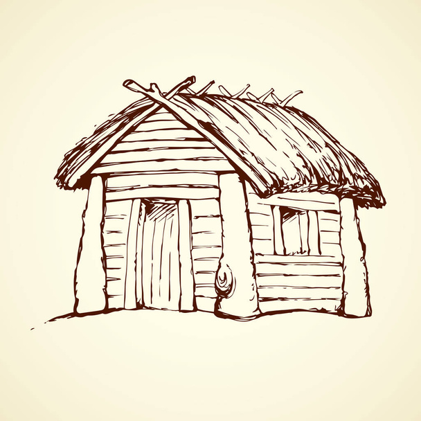 Casa de madeira. Desenho vetorial
 - Vetor, Imagem