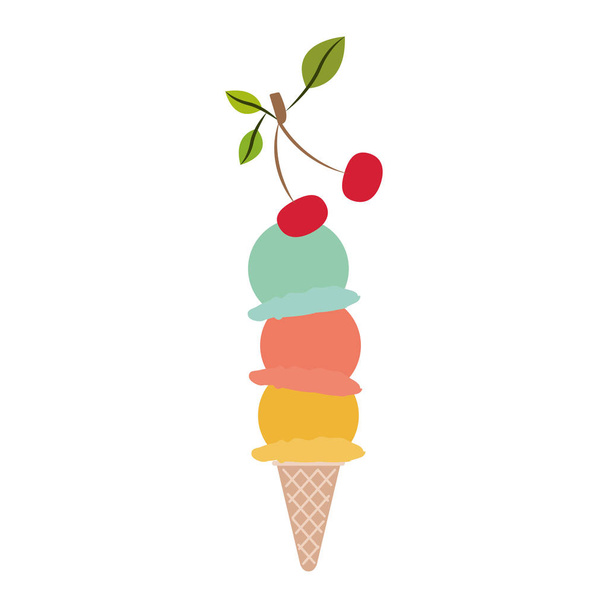アイス クリーム コーン 3 つのボールと桜と輪郭なしのカラフルなシルエット - ベクター画像