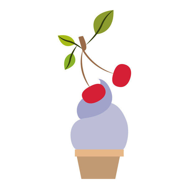 красочный силуэт чашки мороженого с вишней и без контура
 - Вектор,изображение