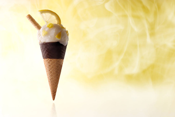 Ice cream cone flavored lemon cold steam - Photo, Image