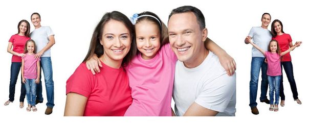 Ευτυχισμένη οικογένεια χαμογελώντας με την κόρη - Φωτογραφία, εικόνα