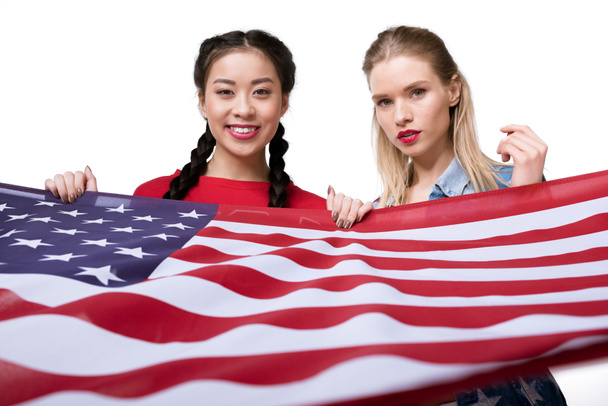 multiethnic women holding flag of USA - Photo, Image