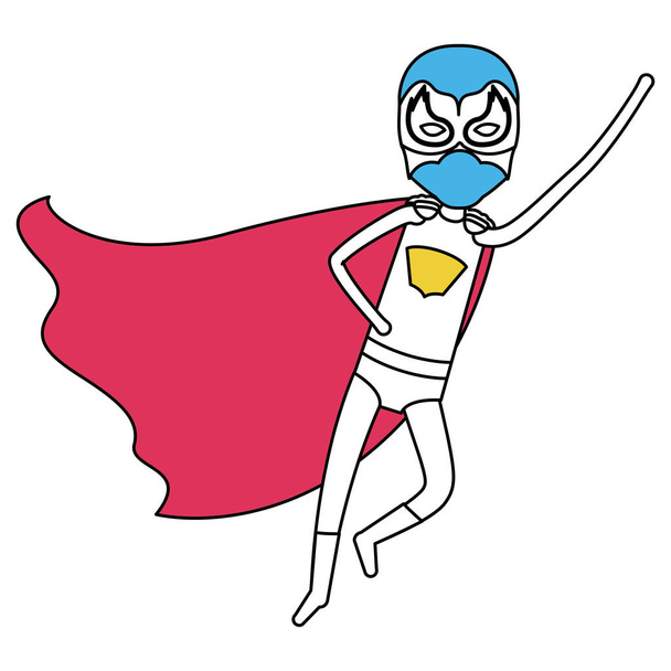 silueta de color con niño superhéroe volando en dirección diagonal
 - Vector, Imagen