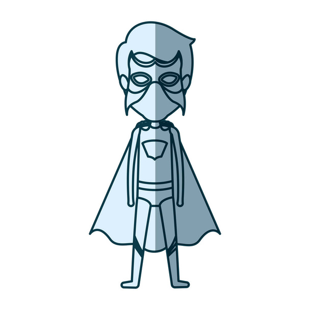 синий силуэт с стоящим супергероем в маске
 - Вектор,изображение