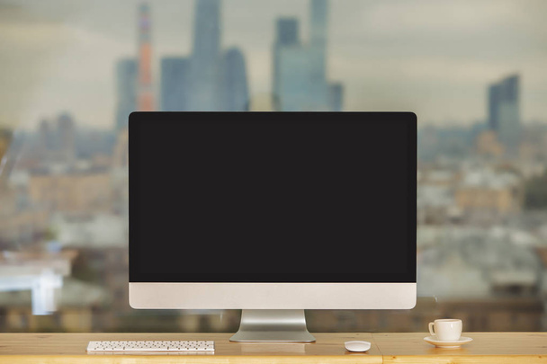 Hipster desktop with empty computer - Photo, image