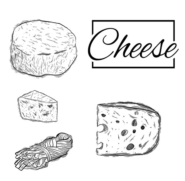 Fromage lait bio beurre nourriture fraîche vecteur illustration dessinée à la main ensemble
, - Vecteur, image