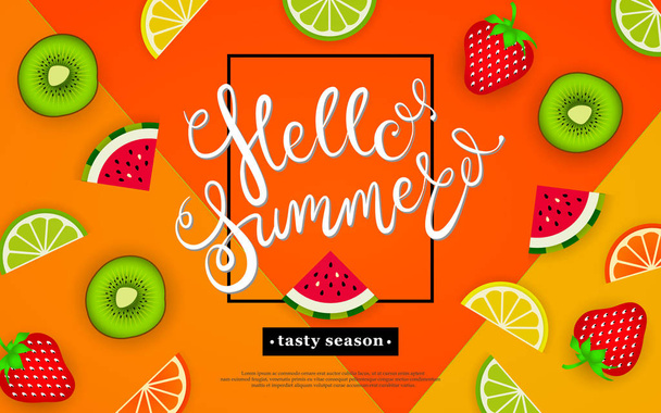 Hello-summer-Tasty-season-Tropical-fruits-08 - Vector, Imagen