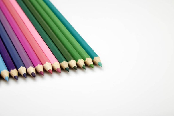 Many different colored pencils on white background - Photo, Image