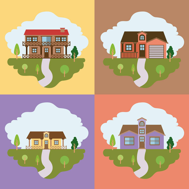 colorful landscape with group of country houses frames scenes - Vector, Image