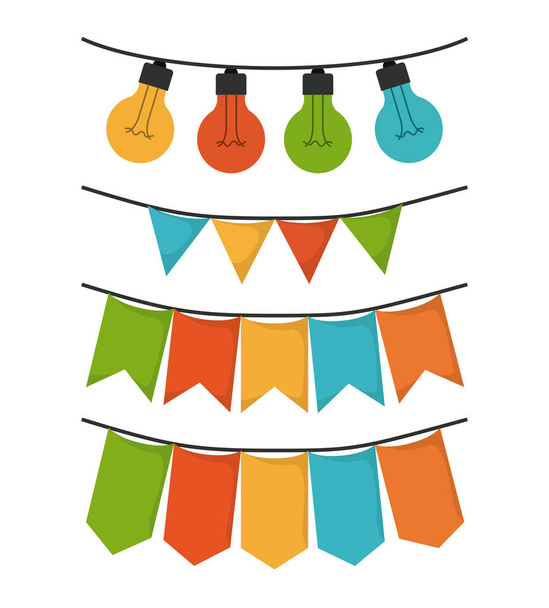 white background with set of party festoon and decorative lights - Vector, afbeelding