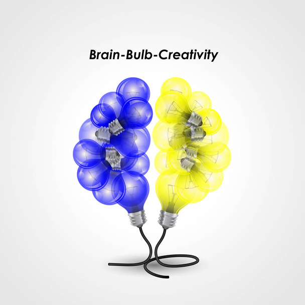 Colorful light bulb logo design and creative brain idea concept. - Vector, Image