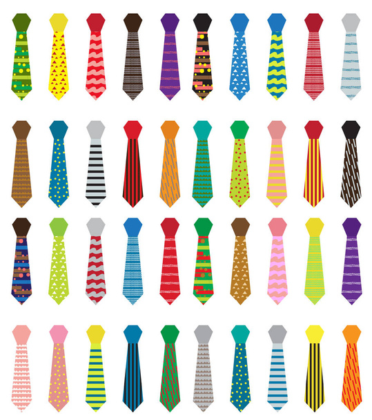 Set of multicolored ties with different patterns. Father s day or men s fashion concept isolated on white background. Vector illustration. - Vector, Image