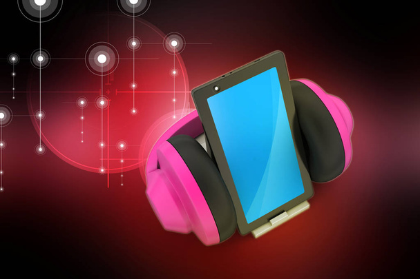 smartphone moderno con auriculares sobre fondo digital
  - Foto, Imagen