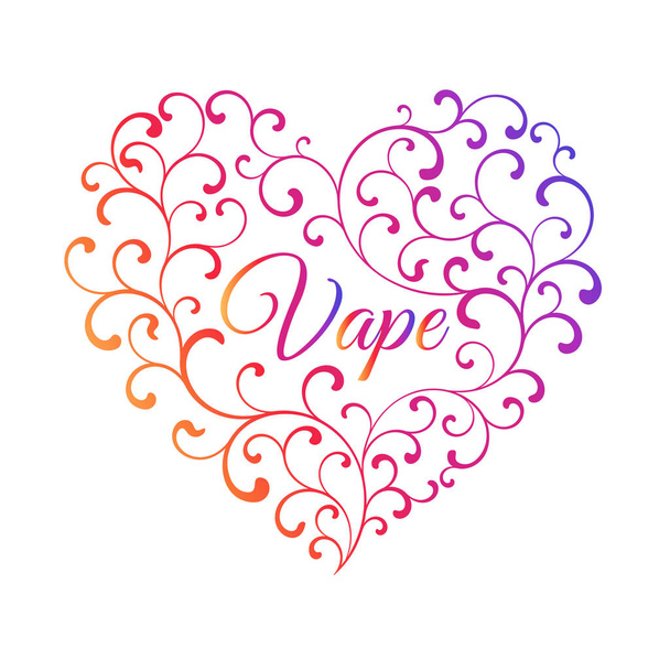Multicolored heart of smoke curls. In the center of the inscription is Vape isolated on a white background. - Vector, Image