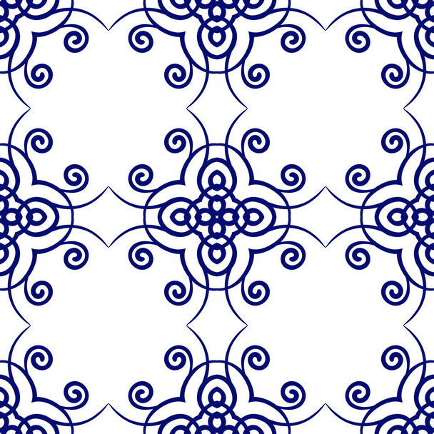 Fundo de luxo azul escuro sem costura com padrão ornamental em branco
 - Vetor, Imagem
