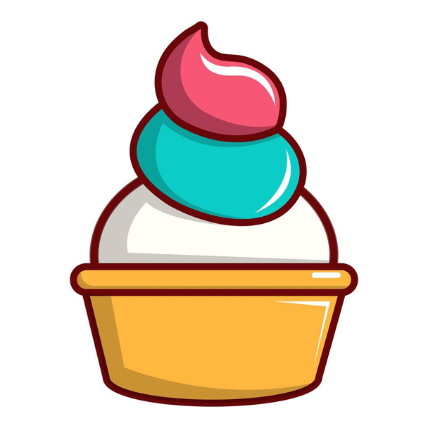 Delicious cupcake with cream icon, cartoon style - Διάνυσμα, εικόνα