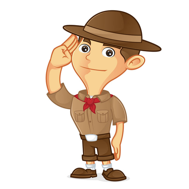 Boy scout cartoon saluting - Διάνυσμα, εικόνα