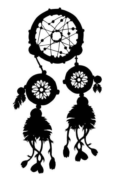 Silueta atrapasueños con plumas y perlas
 - Vector, Imagen