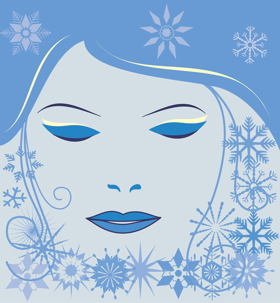 twarz dziewczyny z płatki śniegu - Wektor, obraz