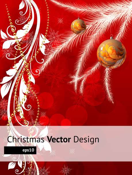 Red Christmas background with baubles and christmas tree - Vettoriali, immagini
