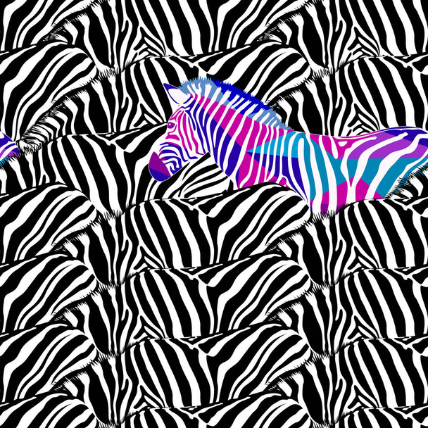 Black and colorful zebra seamless pattern.   - Vector, Image