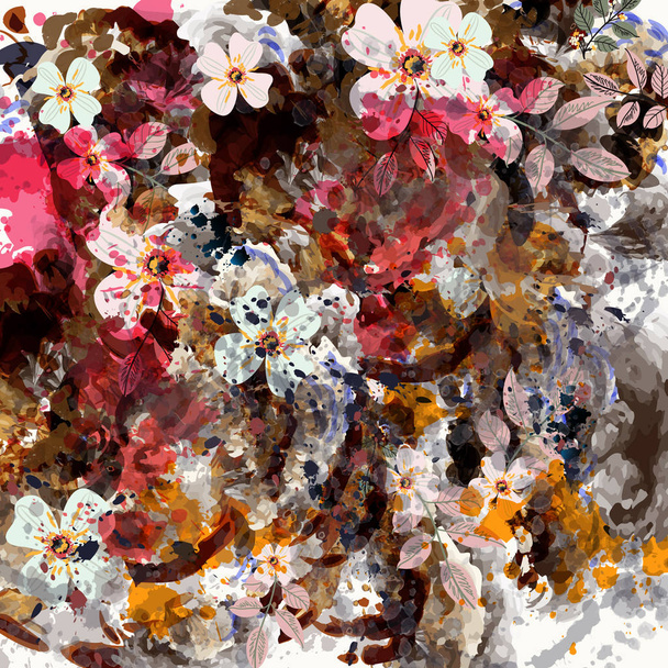 fondo floral botánico con manchas y flores. Gru tropical
 - Vector, imagen