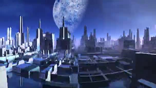 City of Aliens and a Huge Moon - Footage, Video