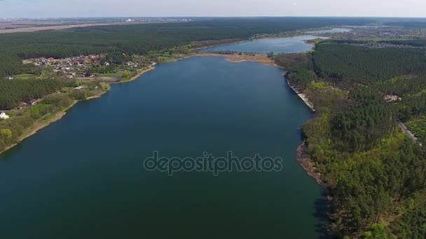 Beautiful Ukrainian village near the lake with a forest from a bird's eye view - Footage, Video
