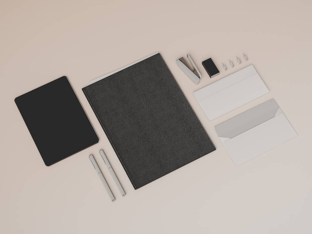 Branding Mock up. Office supplies, Gadgets. 3D illustration - Valokuva, kuva