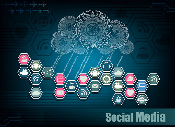 Blue background with computer cloud and Internet symbols - Vector, Image