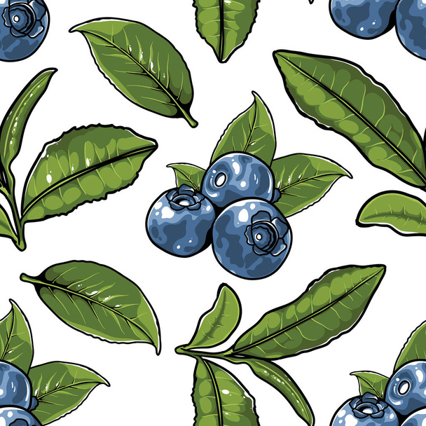 Blueberry Tea Seamless Pattern White - Vetor, Imagem