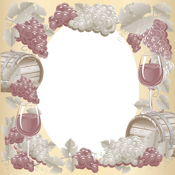 Moldura vintage com vinho e uvas
 - Vetor, Imagem
