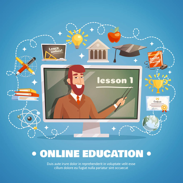 Online oktatástervezési koncepció - Vektor, kép