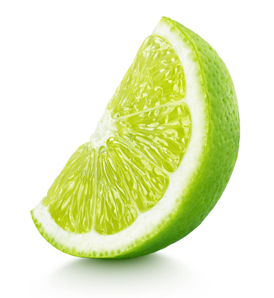 wedge of green lime citrus fruit isolated on white - Foto, imagen