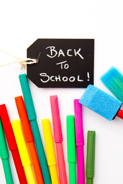 Back to School - colored pens on white background - Photo, Image