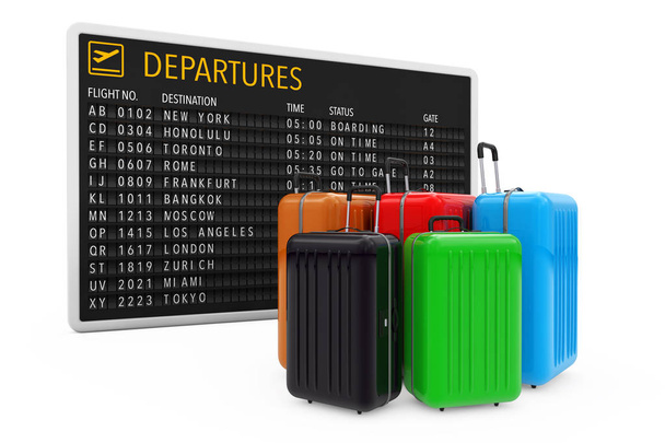 Flugreisekonzept. große mehrfarbige Polycarbonat-Koffer ne - Foto, Bild