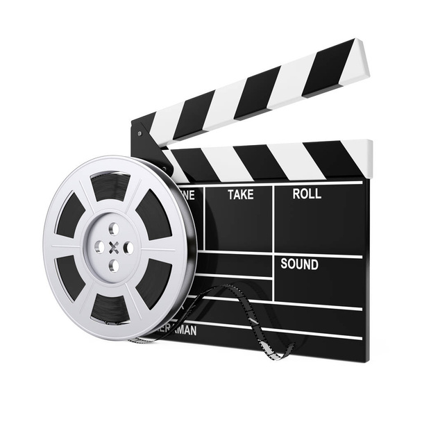 Film Reel with Cinema Tape lähellä Clapboard. 3d renderöinti
 - Valokuva, kuva