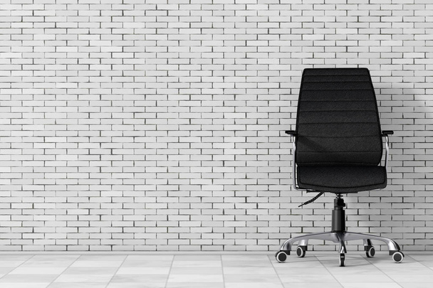 Siyah deri patron ofis koltuğu. 3D render - Fotoğraf, Görsel