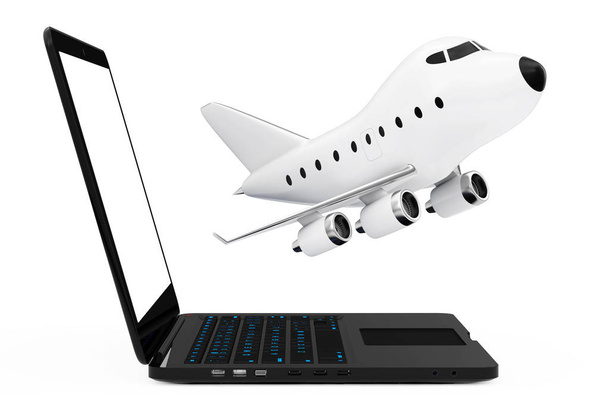 Сучасний ноутбук Комп'ютер з мультиплікаційною іграшкою Літак реактивного літака
  - Фото, зображення