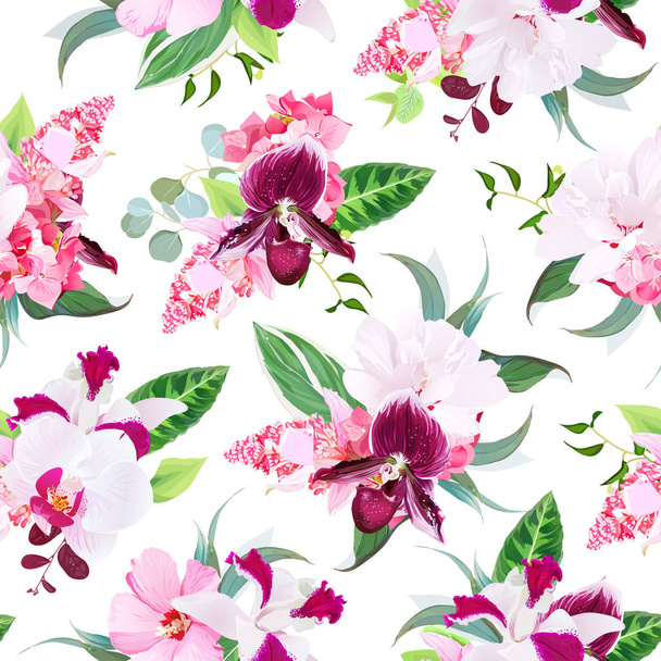 Exotic tropical floral bouquets seamless vector pattern - Διάνυσμα, εικόνα