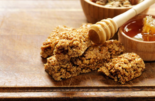 muesli bars from whole grain granola with honey for breakfast - Photo, Image